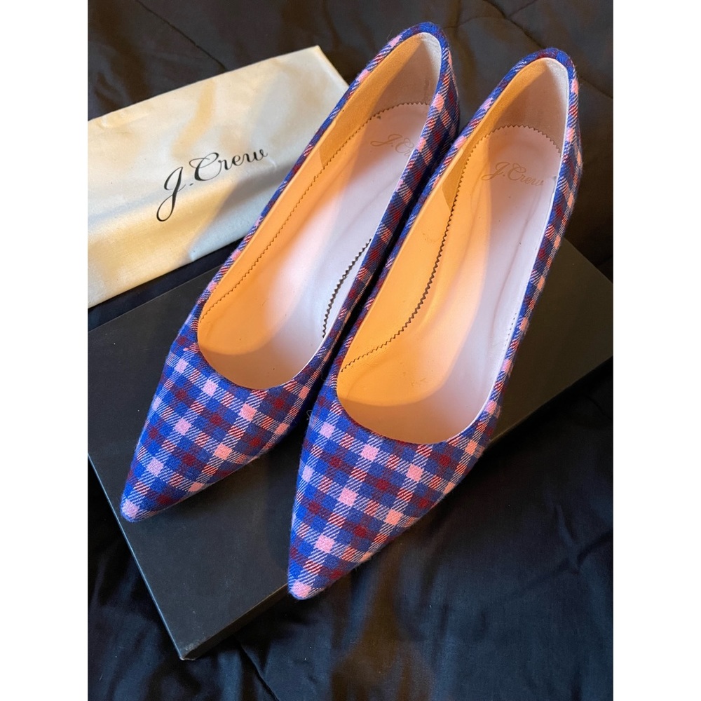 PLAID POINTED BLOCK HEEL PUMPS JCREW